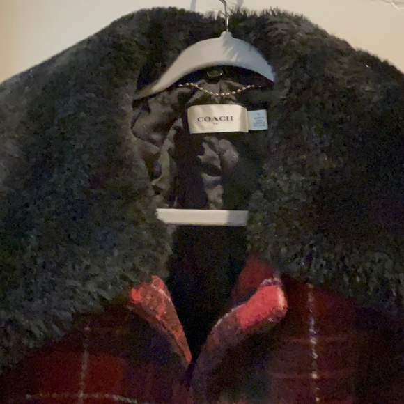New Coach Plaid Wool Jacket with Shearling collar and trim - Picture 2 of 2